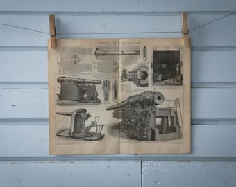 1887 Vintage Artillery Lithograph Illustration