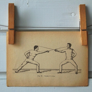 1917 Vintage Fencing Lithograph Illustration