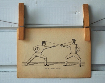 1917 Vintage Fencing Lithograph Illustration