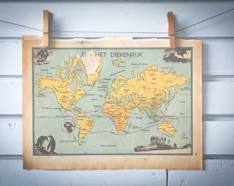 1941 Vintage Zoogeography Map of the World