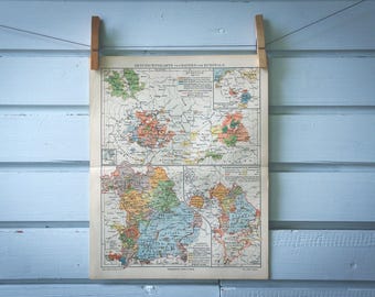 1907 Vintage Map of Central Germany in 14th - 19th Century