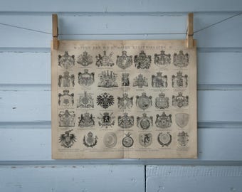 1887 Vintage Coats of Arms Lithograph Illustration