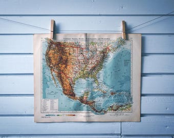1928 Vintage USA & Mexico Map