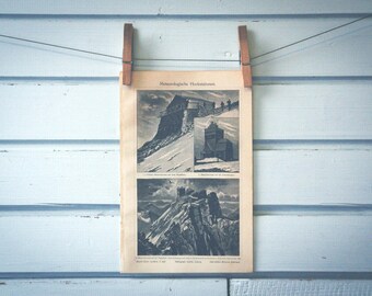 1907 Vintage Alpine Weather Stations Lithograph Illustration