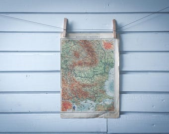 1952 Vintage Romania & Bulgaria Map
