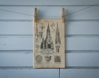 1887 Vintage Gothic Style Lithograph Illustration