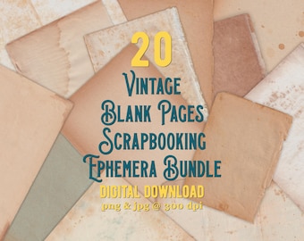 20 Vintage Aged Blank Pages Scrapbooking Ephemera Bundle