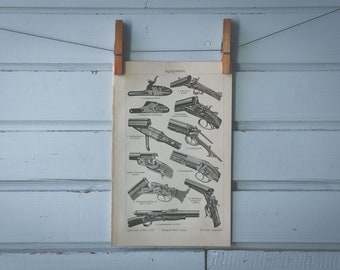 1907 Vintage Hunting Rifle Lithograph Illustration