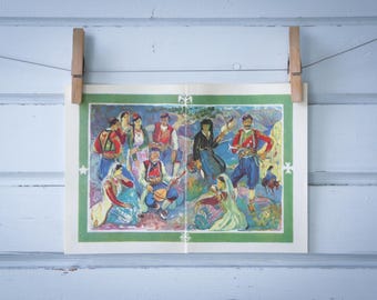 1955 Vintage Montenegrin Folk Costumes Illustration