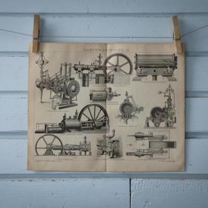 1887 Vintage Steam Engine Lithograph Illustration