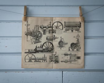 1887 Vintage Steam Engine Lithograph Illustration