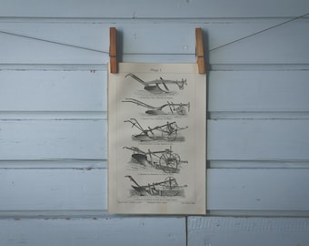 1907 Vintage Plough Lithograph Illustration
