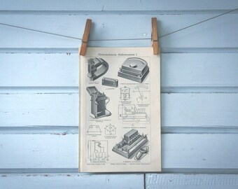 1907 Vintage Electricity Measuring Instruments Lithograph Illustration