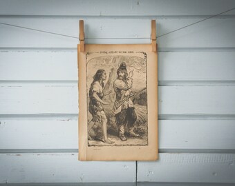 1900s Vintage Robinson Crusoe & Friday Illustration