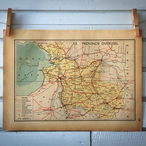Carte vintage 1941 de la province néerlandaise d'Overijssel