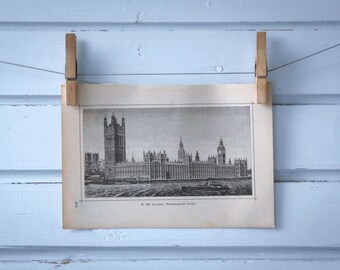 1890 Vintage Palace of Westminster Lithograph Illustration