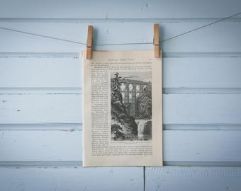 1897 Vintage Portage Bridge Lithograph Illustration