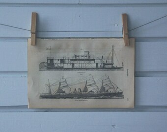1890 Vintage Steamship Lithograph Illustration