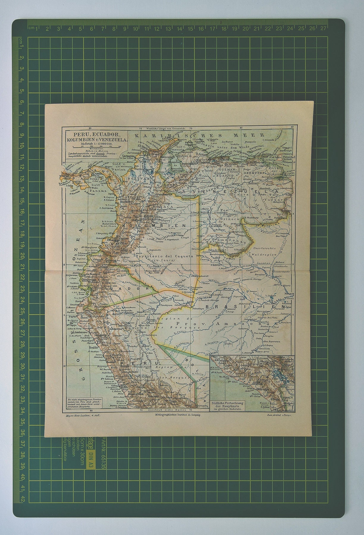 1888 Vintage Colombia, Venezuela & Ecuador Map