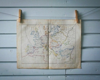 1859 Vintage Map of Europe in the 14th Century