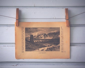 1894 Vintage Mount Taygetus Lithograph Illustration