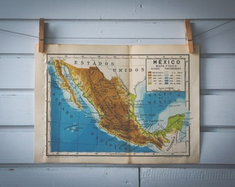 1950 Vintage Map of Mexico