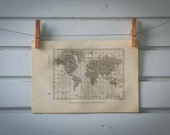 1884 Vintage Magnetic Field World Map