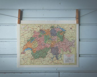 1957 Vintage Map of Switzerland