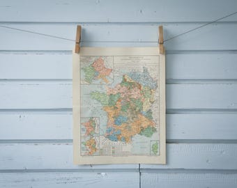 1907 Vintage Map of France in 15th - 19th Century
