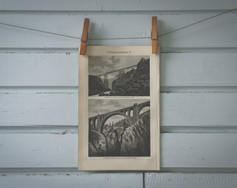 1907 Vintage Bridges Lithograph Illustration