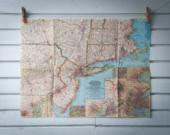 1962 Vintage National Geographic Boston to Washington Map