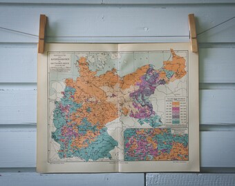 1907 Vintage Distribution of German Catholics & Protestants Map