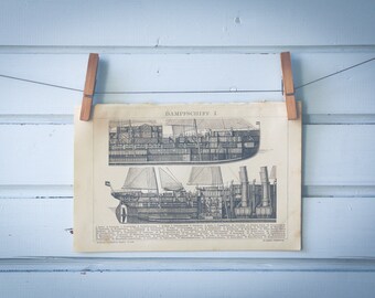 1887 Vintage Steamship Lithograph Illustration