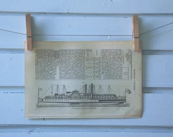 1890 Vintage Steamship Lithograph Illustration