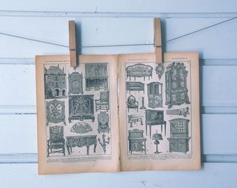 1922 Vintage French Furniture Styles Lithograph Illustration