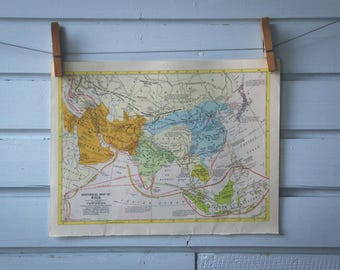 1957 Vintage Historical Map of Asia
