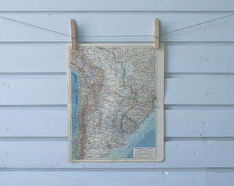1938 Vintage Map of Argentina, Chile, Bolivia, Paraguay & Uruguay