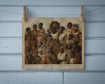 1887 Vintage Peoples of German Colonies Chromolithograph Illustration
