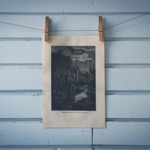 1884 Vintage Moonlight Night Scene Illustration