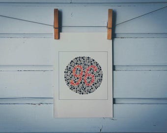 1986 Vintage Number 96 Ishihara Color Test Plate