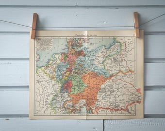 1908 Vintage Map of Germany in Mid 19th Century
