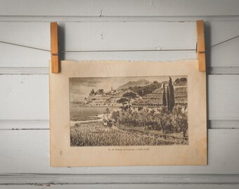 1916 Vintage South Italy Lithograph Illustration