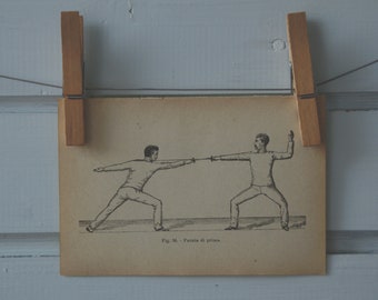 1917 Vintage Fencing Lithograph Illustration