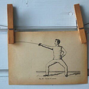 1917 Vintage Fencing Lithograph Illustration