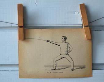 1917 Vintage Fencing Lithograph Illustration