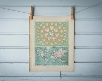 1901 Vintage World Time Zones Map