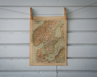 1892 Vintage South Scandinavia Map