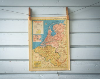 1954 Vintage Netherlands & Belgium Map