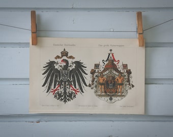 1907 Vintage German Emblems Chromolithograph Illustration