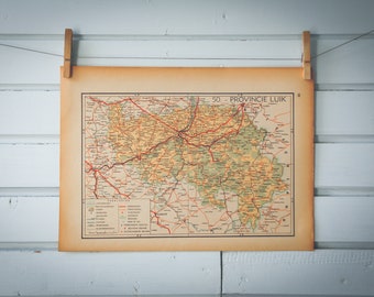 1941 Vintage Map of Belgium Luik Province